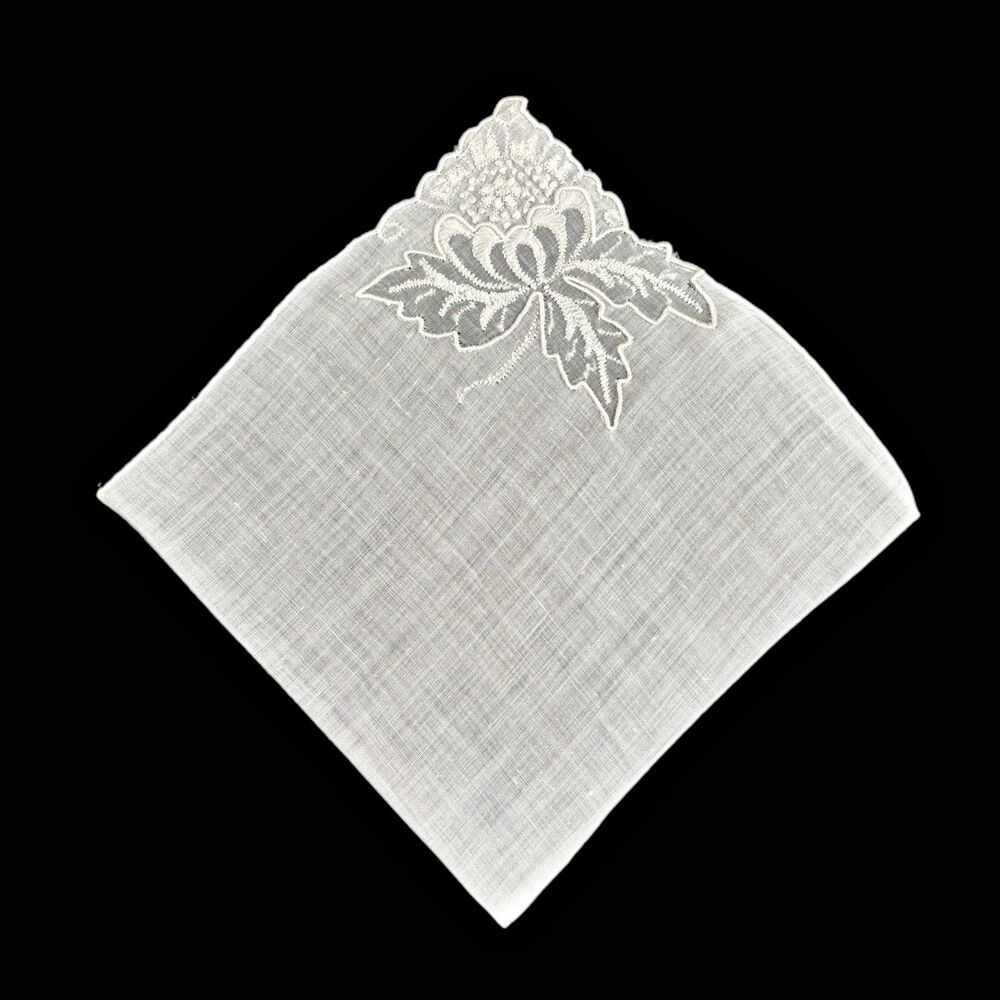 Floral Applique Wedding Handkerchief Bride Cottagecore Heirloom Vintage